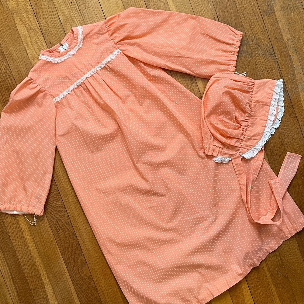 70s Vintage Handmade Girls Bicentennial Little House Prairie Dress & Bonnet